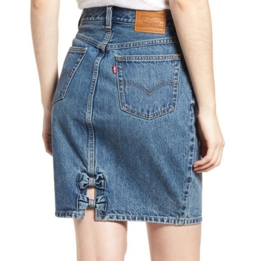 Levi’s New SKIRT 'Tie The Knot' Bow Back Denim Jean Mom Pencil Women's 31 - Picture 3 of 13